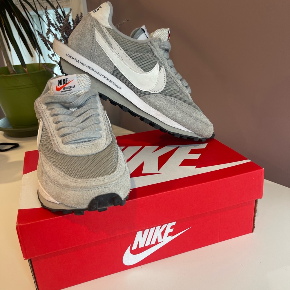 Nike woman’s size 8,youth Boys size 6 1/2 waffle/sued grey white sneakers.